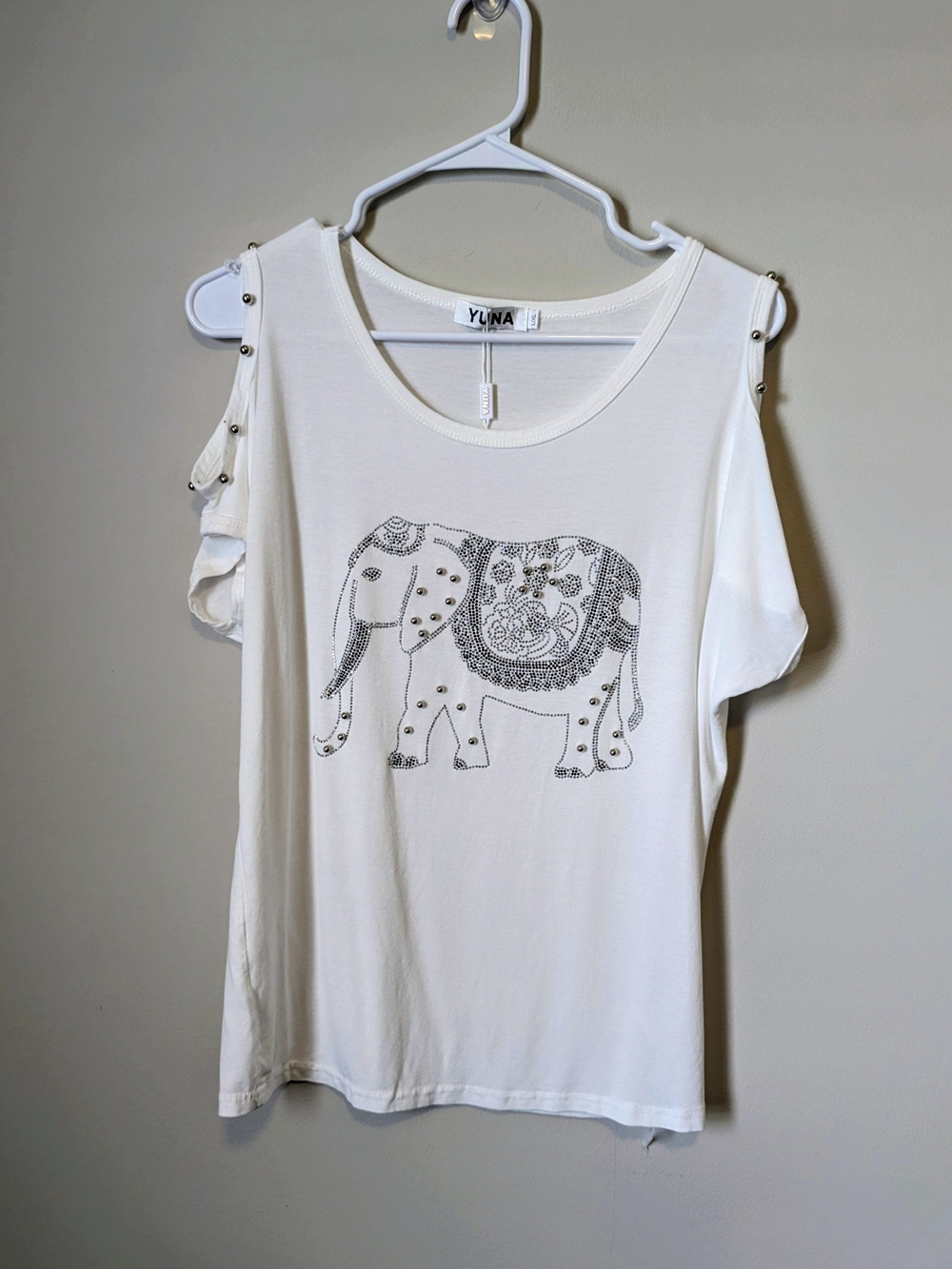 Yuna White Elephant Cold-Shoulder Tee